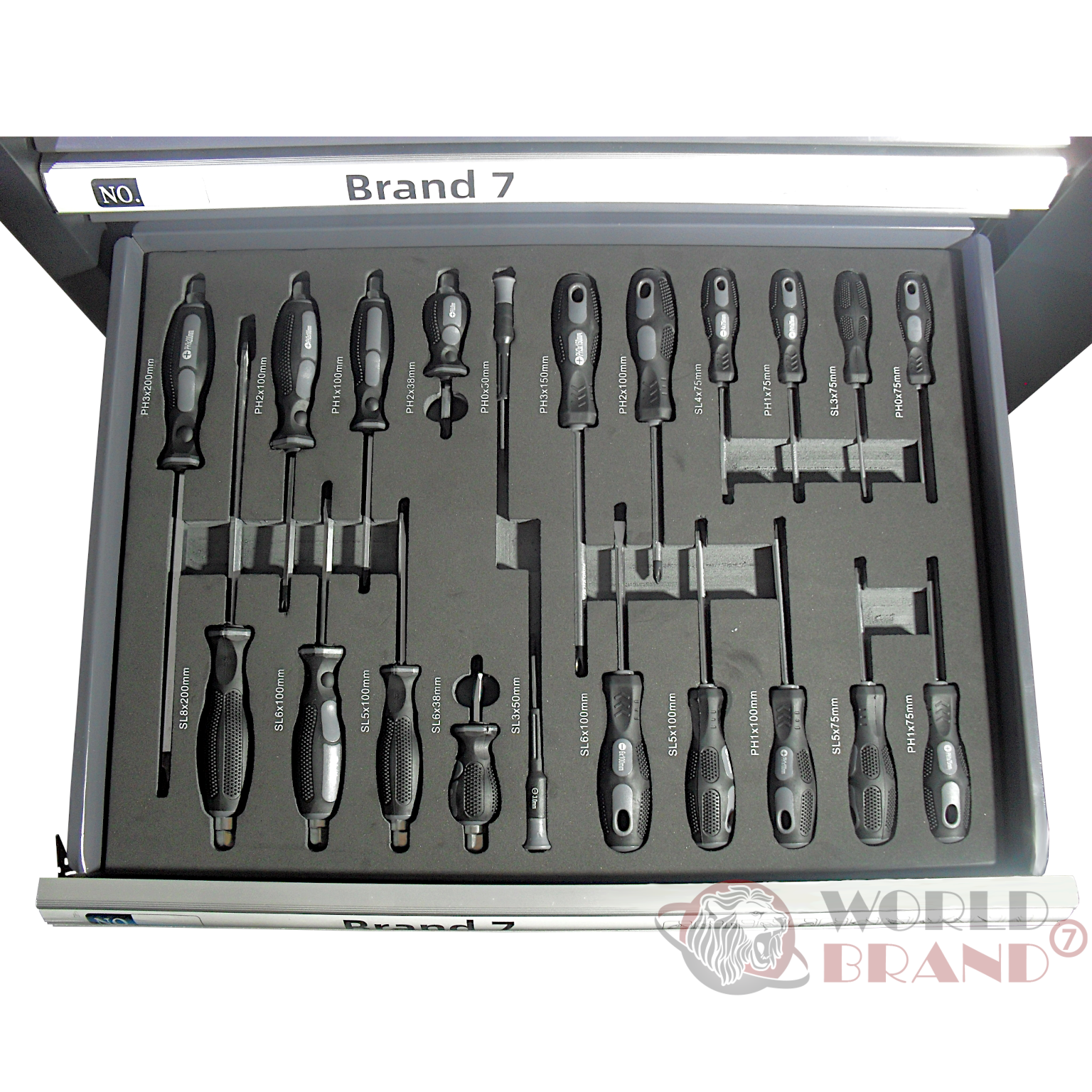 Werkstattwagen BRAND7 - 7 Schubladen mit Werkzeug schwarz - World Brand 7